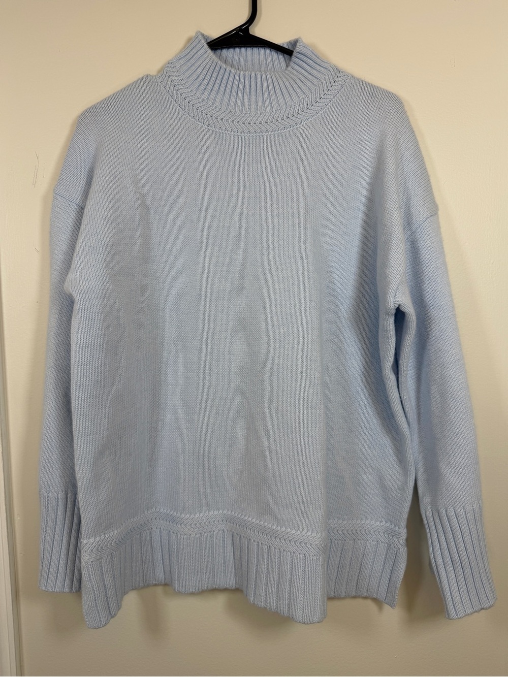 Tahari Oversized Light Blue Mock Neck Sweater Ribbed Knit Wool Blend Pullover M